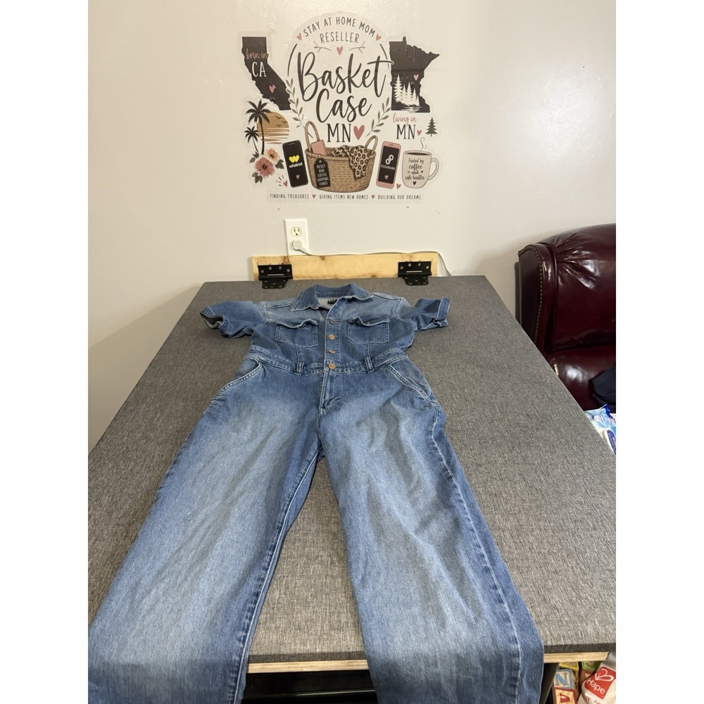 GAP Women's Blue Denim Coverall Jumpsuit Sz 0 Short Sleeve Button Front Pockets